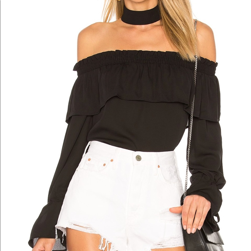 Black chocker Tie Sleeve Off Shoulder Revolve